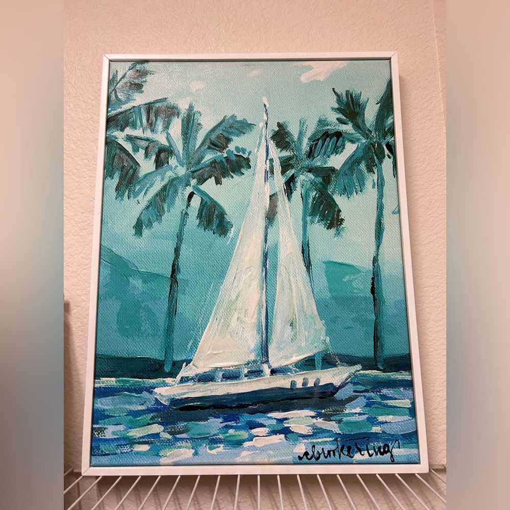 Blue painting. Brand new. Not sure exact measurements, prob around 16 x 20”